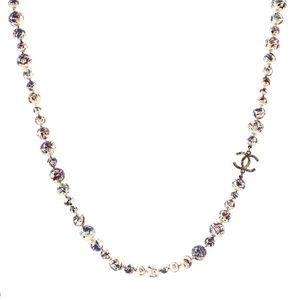 Chanel CC Graffiti Paint Splatter Long Necklace Metal with Faux Pearls